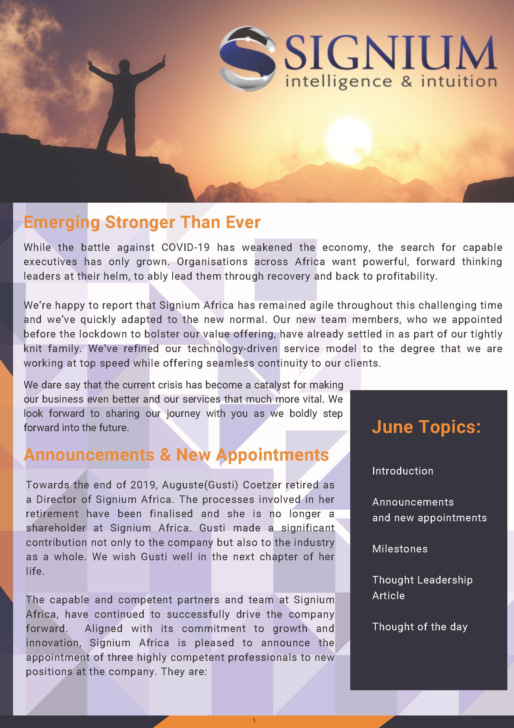 Signium Africa Newsletter June 2020 Page 1